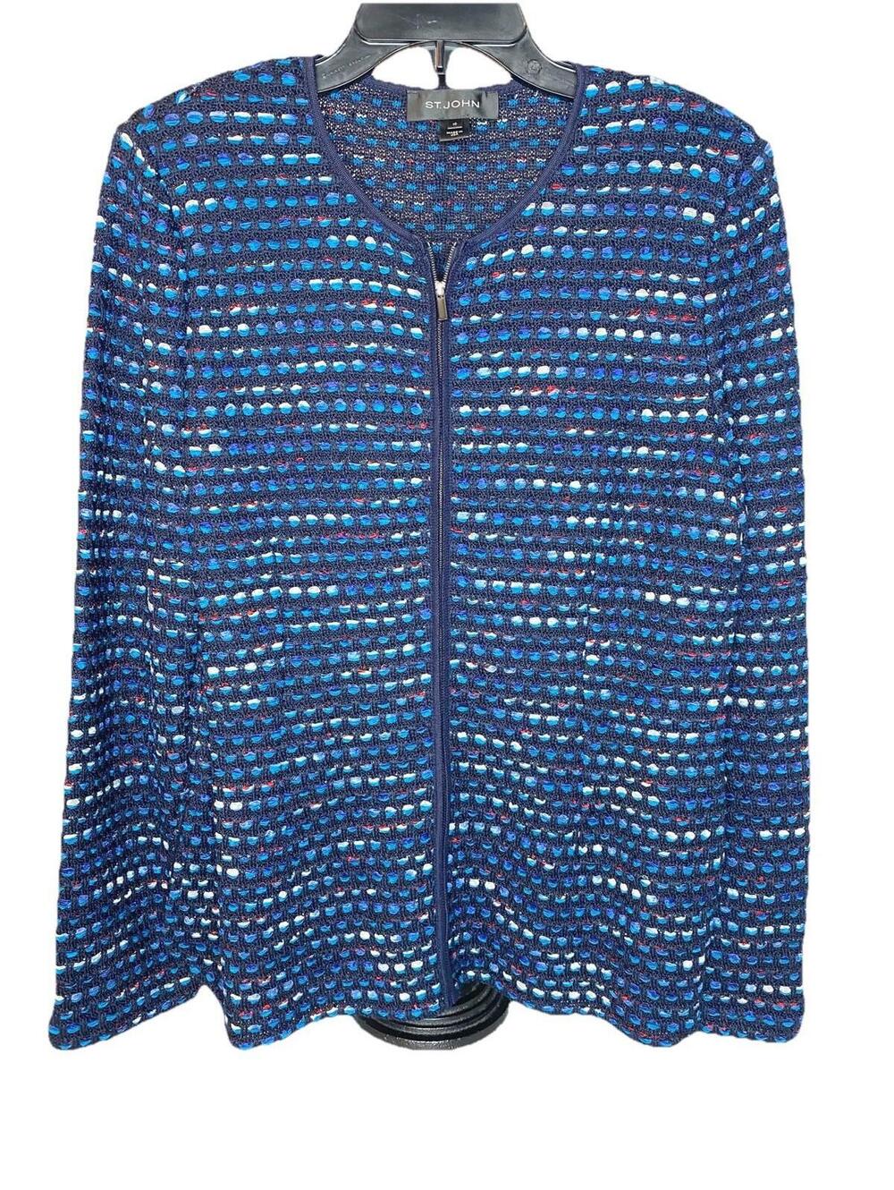 ST John jacket Women’s Size 10 navy black knit zip front long hip length